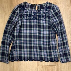 Talbots Blue and Black Plaid Blouse